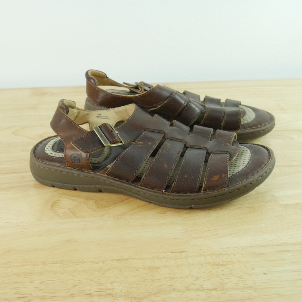Born‎ Mens Brown Leather Fisherman Sandals Buckle Slingback 11M Gorpcore Preppy